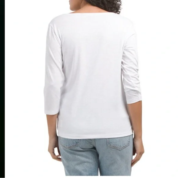 THEORY WHITE ATMOS LIGHT COTTON 3/4 SLEEVE TEE L - Picture 2 of 3